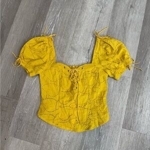Fanco Yellow Eyelet Blouse - Size S